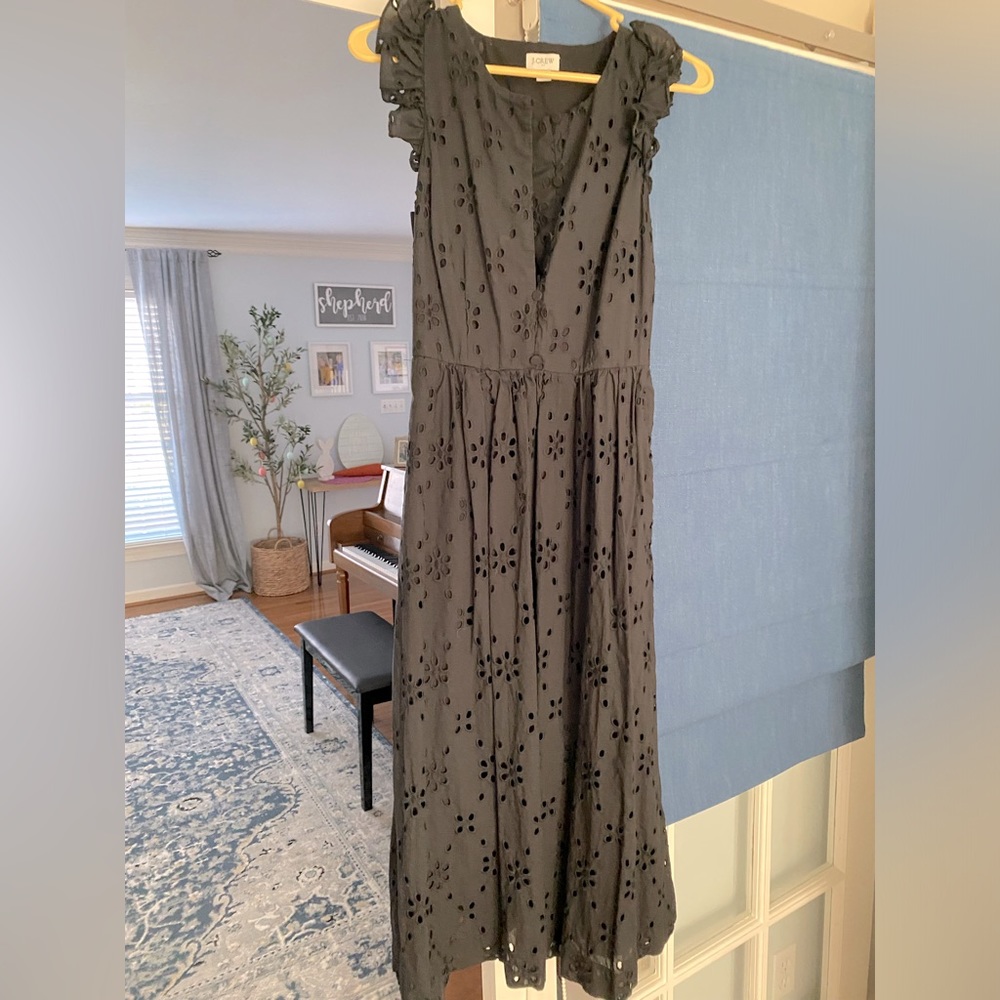 Jcrew black eyelet midi dress